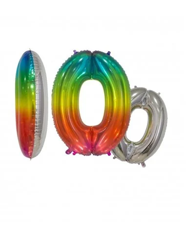 Balon folie cifra 0 rainbow/argintiu 76 cm