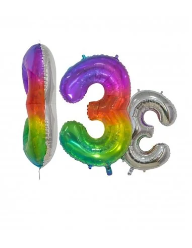 Balon folie cifra 3 rainbow/argintiu 76 cm